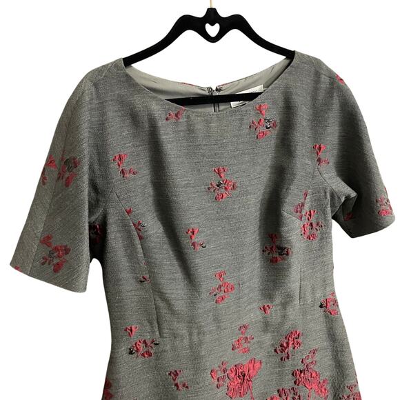 Rickie Freeman Teri Jon Fit & Flare Gray Maroon Floral Embroidered Dress Size 12 - Picture 3 of 7